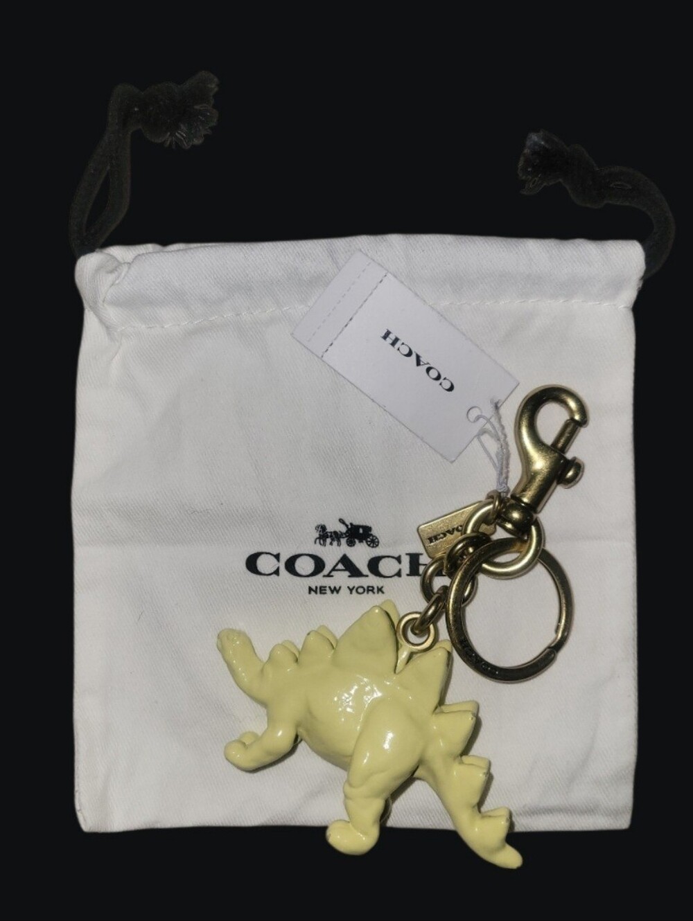 Coach Yellow Enamel Stegosaurus Bag Charm with Brass Hardware CAX77